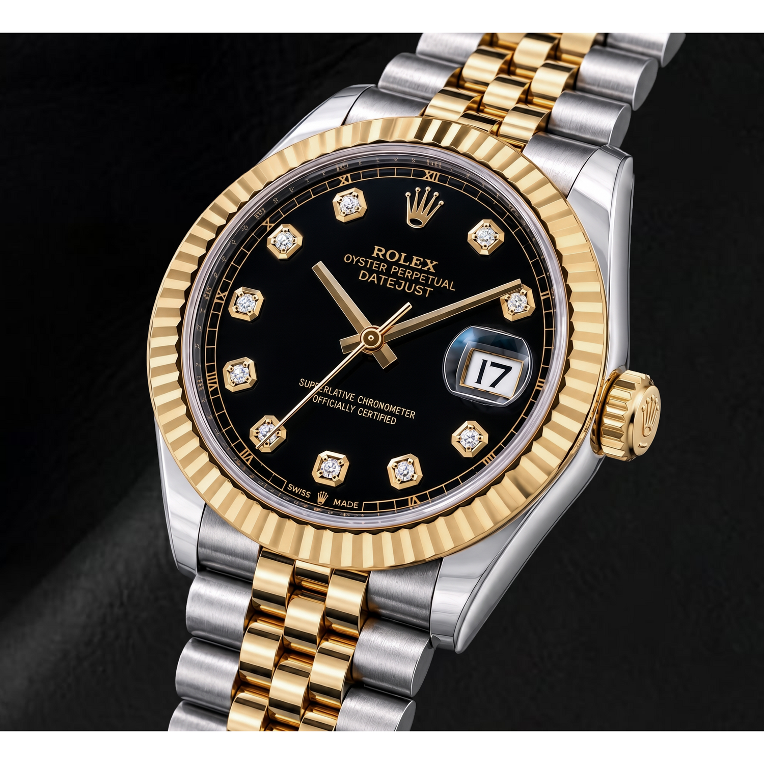 Rolex Datejust 126333 41 mm Bicolor-Uhr mit schwarzem Diamantzifferblatt