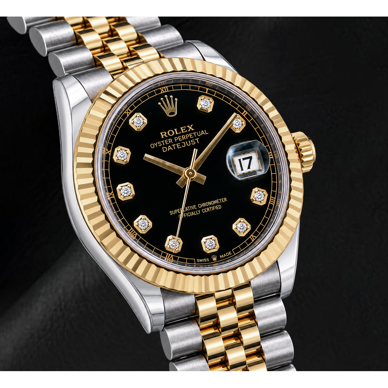 Rolex Datejust 126333 41 mm Bicolor-Uhr mit schwarzem Diamantzifferblatt