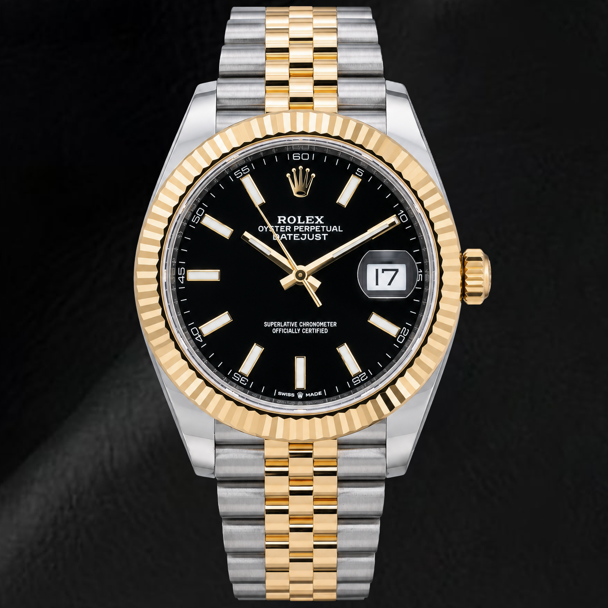 Rolex Datejust 126333 41 mm Bicolor-Uhr mit schwarzem Leuchtzifferblatt
