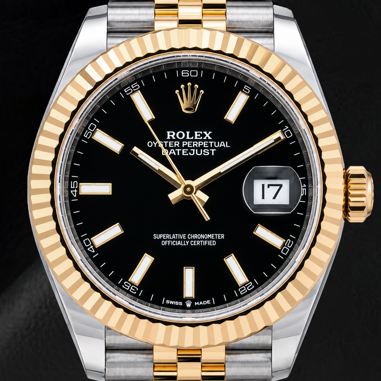 Rolex Datejust 126333 41 mm Bicolor-Uhr mit schwarzem Leuchtzifferblatt