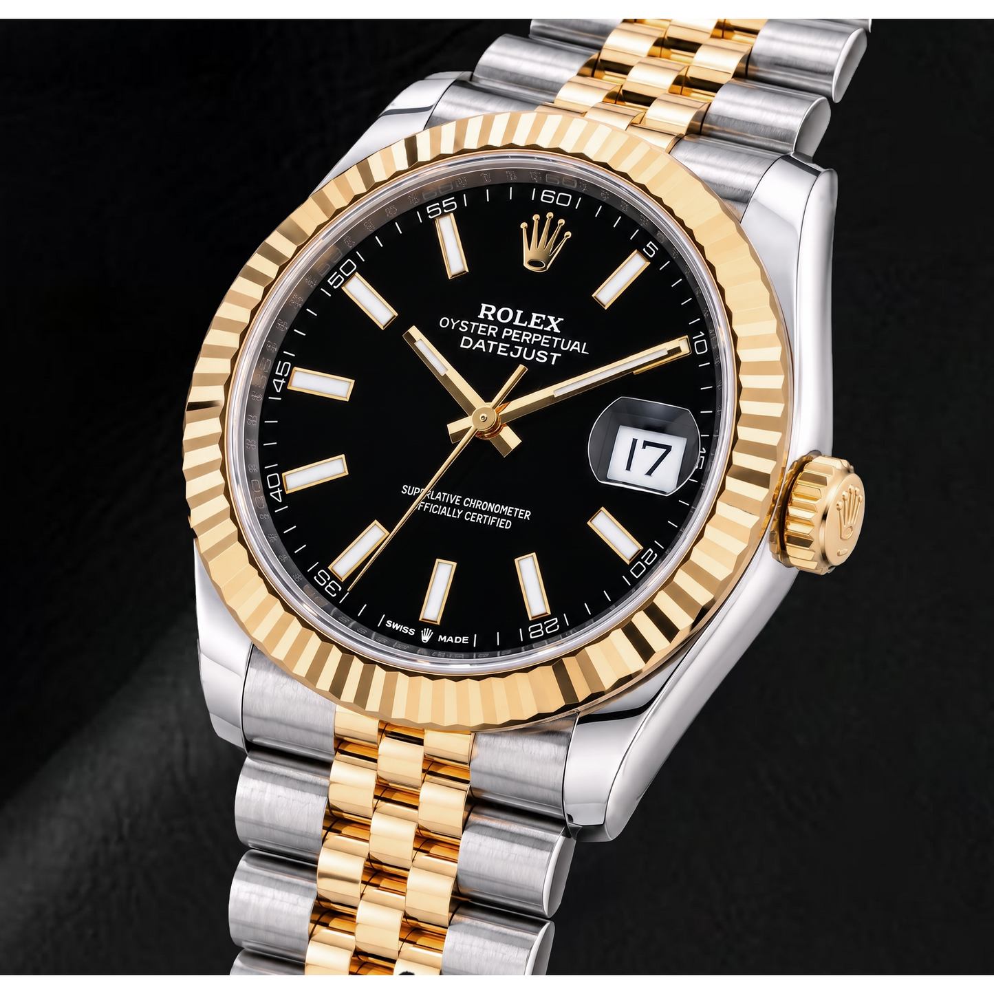 Rolex Datejust 126333 41 mm Bicolor-Uhr mit schwarzem Leuchtzifferblatt