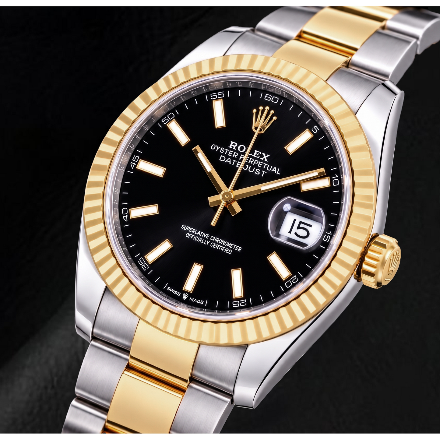 Rolex Datejust 126333 41 mm Bicolor-Uhr mit schwarzem Leuchtzifferblatt