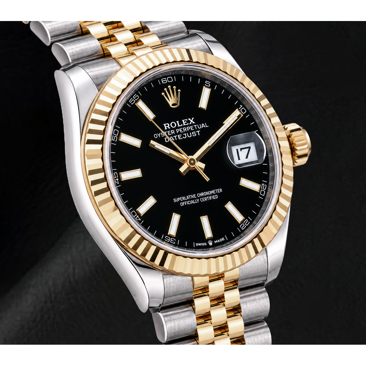 Rolex Datejust 126333 41 mm Bicolor-Uhr mit schwarzem Leuchtzifferblatt