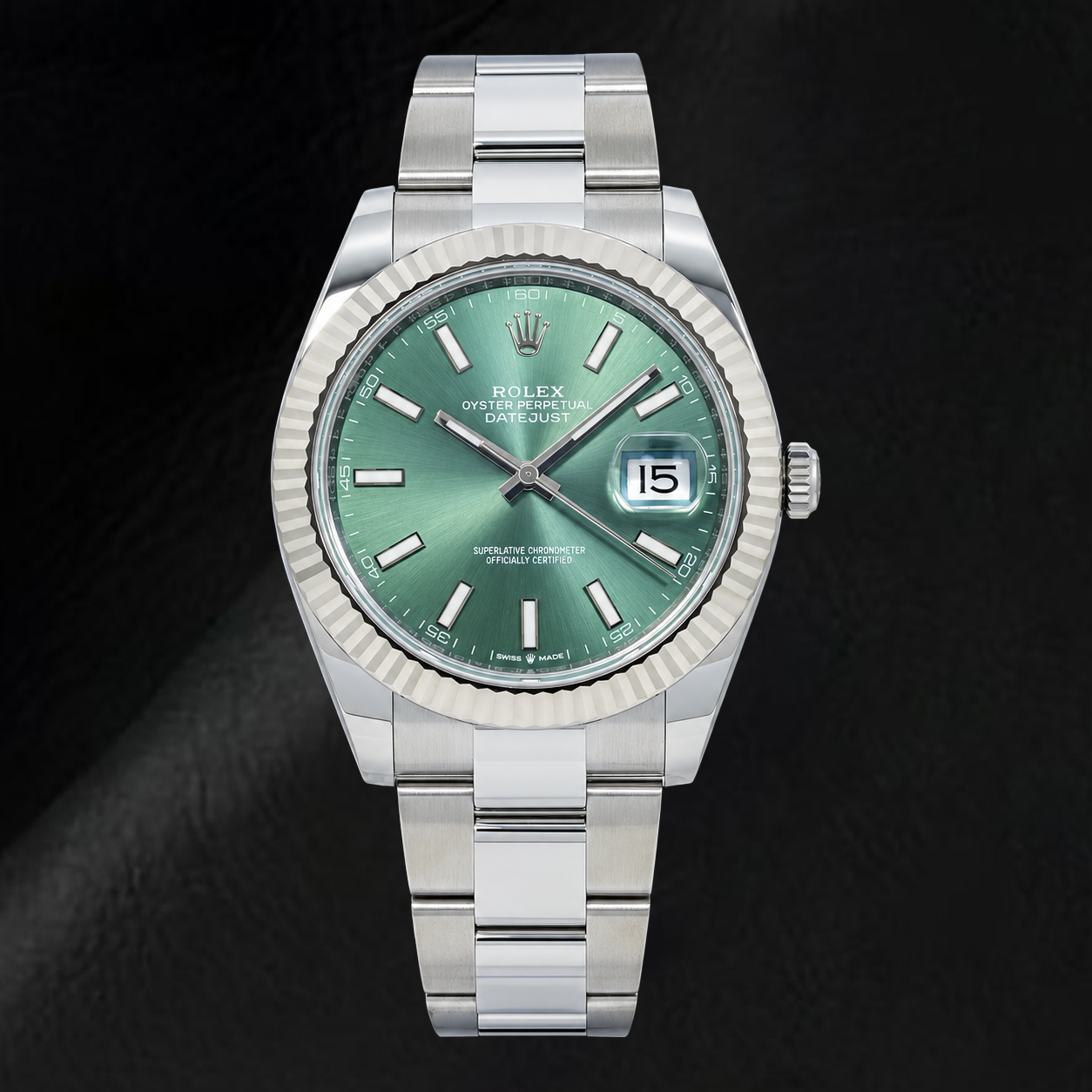 Rolex Datejust 126334 41 mm Edelstahl-Armbanduhr mit grünem Leuchtzifferblatt