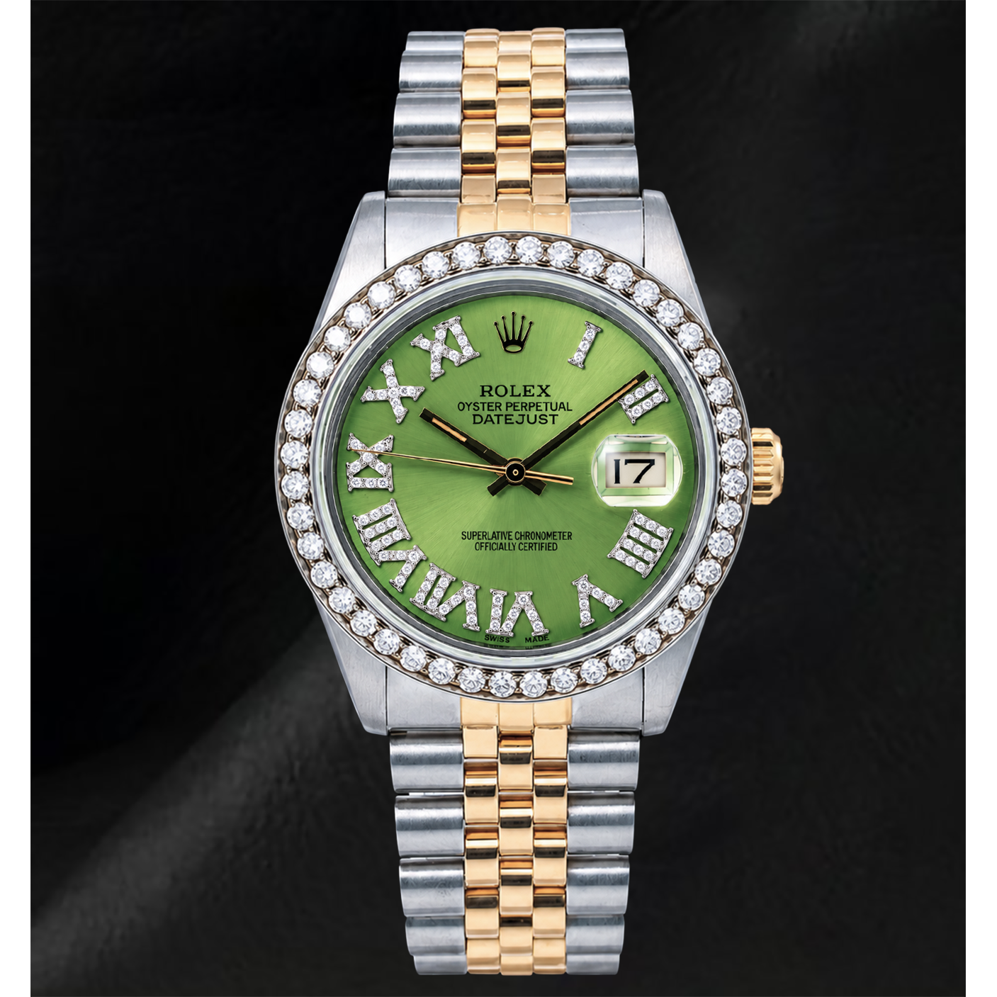 Rolex Datejust 1601 36 mm Bicolor-Uhr mit grünem römischem Diamantzifferblatt