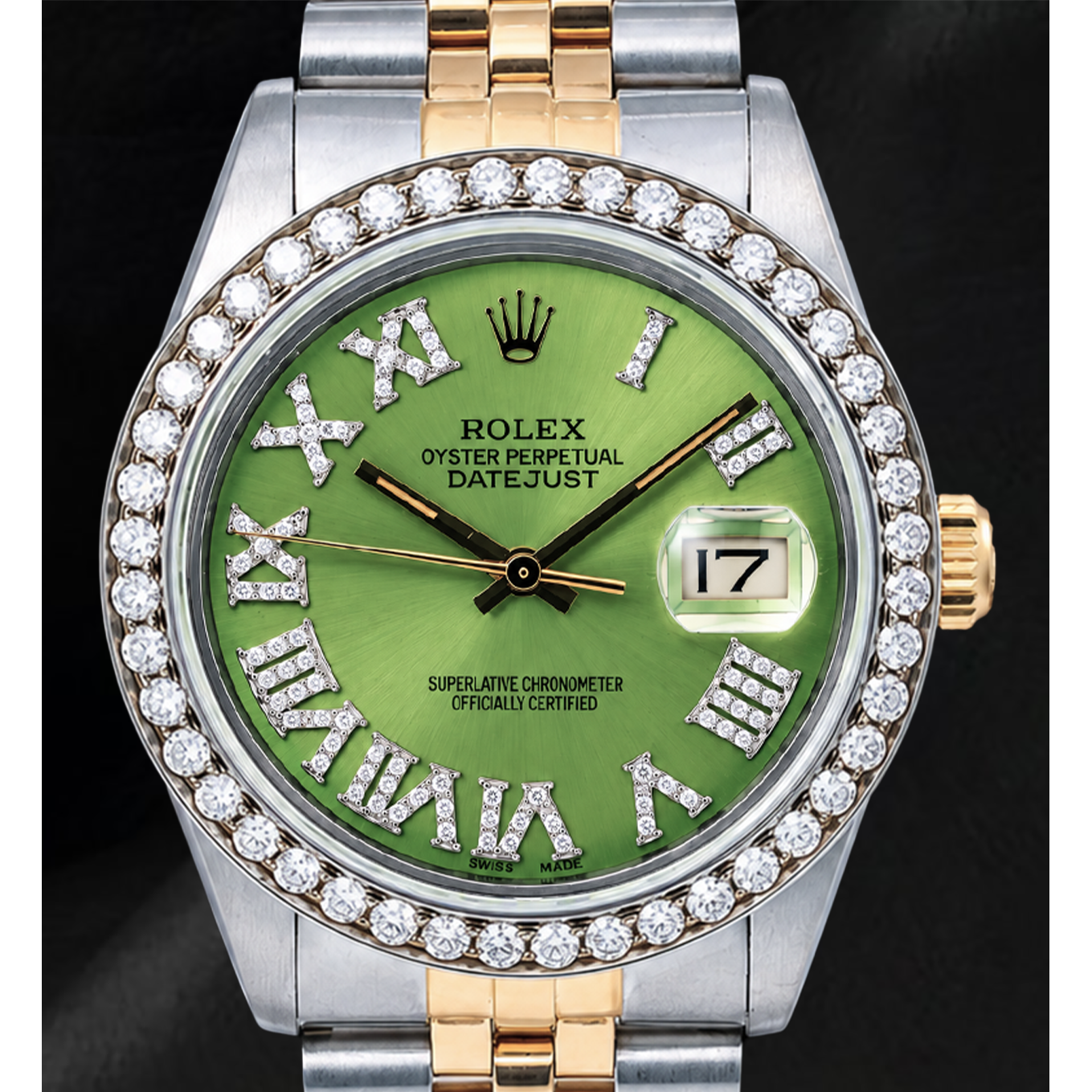 Rolex Datejust 1601 36 mm Bicolor-Uhr mit grünem römischem Diamantzifferblatt