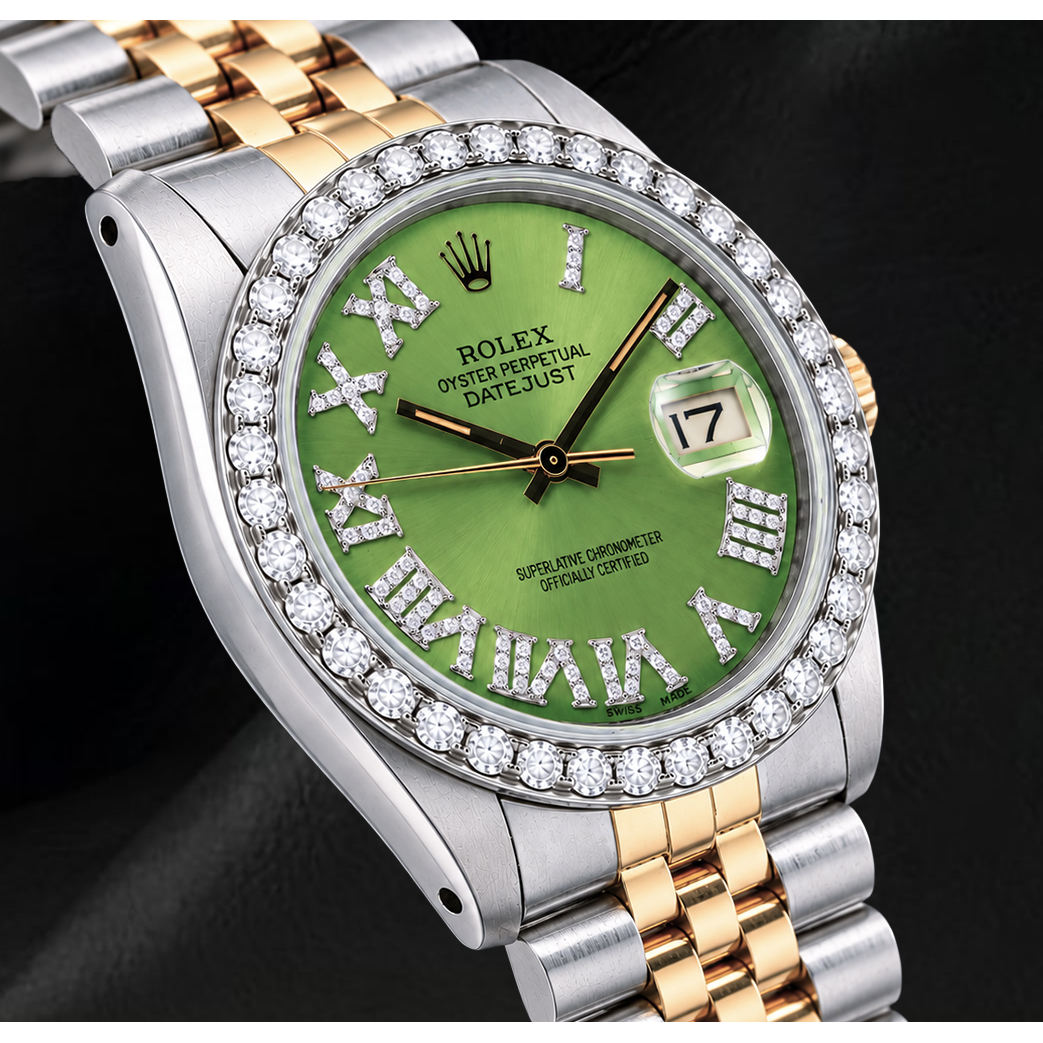 Rolex Datejust 1601 36 mm Bicolor-Uhr mit grünem römischem Diamantzifferblatt
