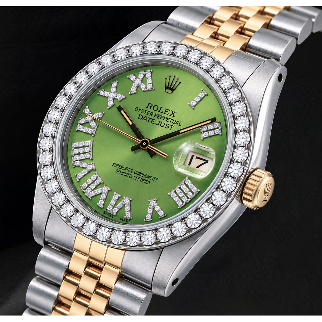 Rolex Datejust 1601 36 mm Bicolor-Uhr mit grünem römischem Diamantzifferblatt