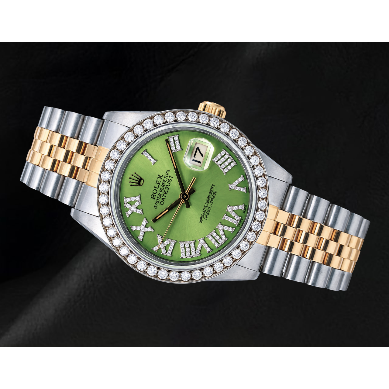 Rolex Datejust 1601 36 mm Bicolor-Uhr mit grünem römischem Diamantzifferblatt