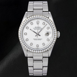 Rolex Datejust 1601 36 mm Edelstahl-Uhr mit weißem Diamantzifferblatt