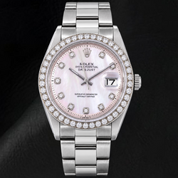 Rolex Datejust 1601 36 mm Edelstahluhr mit rosa Perlmutt-Diamantzifferblatt