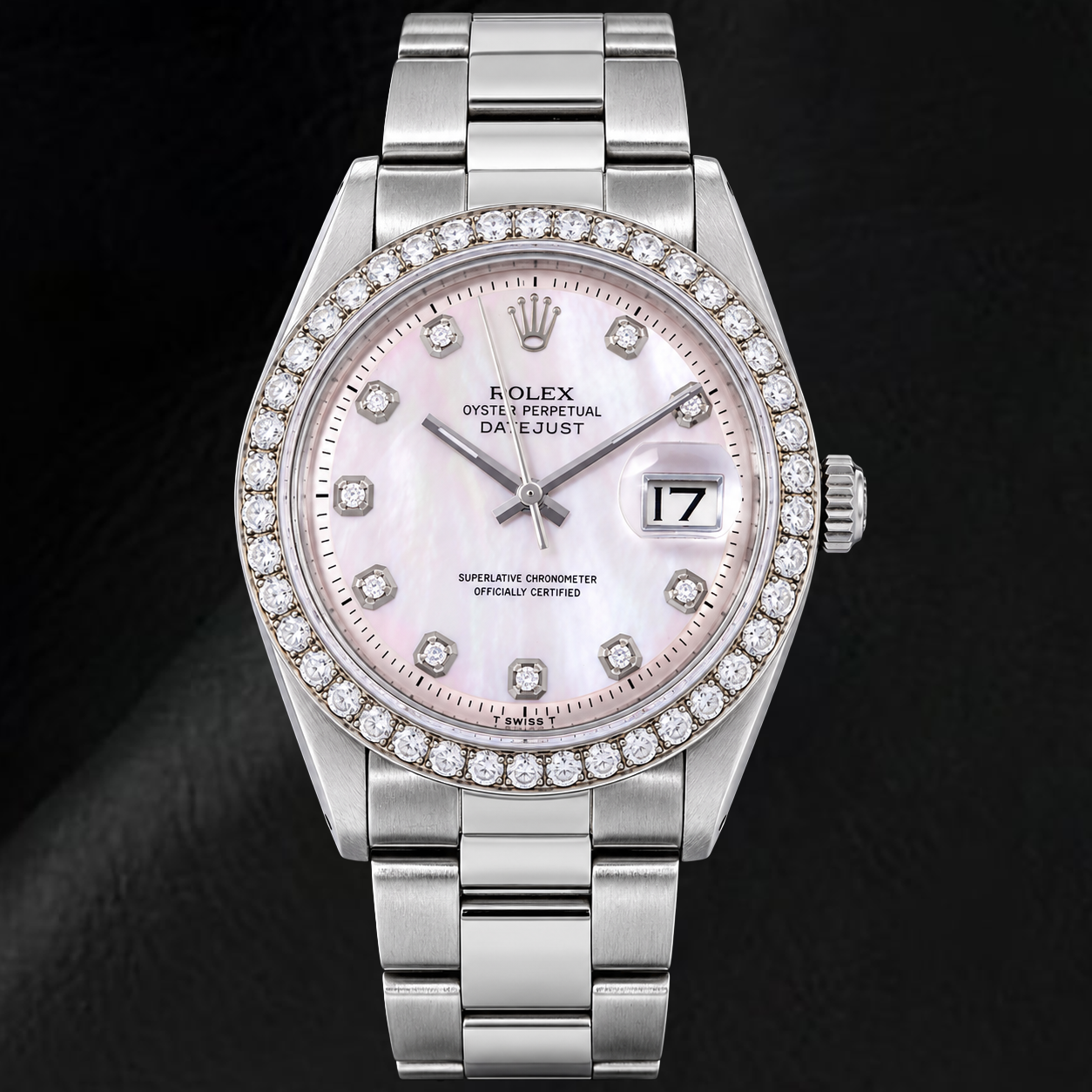 Rolex Datejust 1601 36 mm Edelstahluhr mit rosa Perlmutt-Diamantzifferblatt