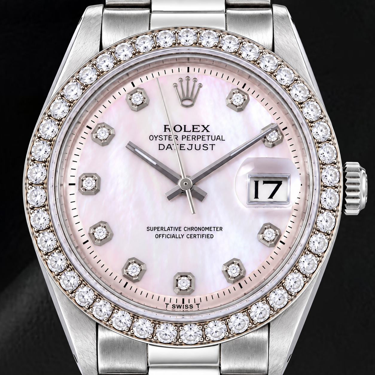 Rolex Datejust 1601 36 mm Edelstahluhr mit rosa Perlmutt-Diamantzifferblatt