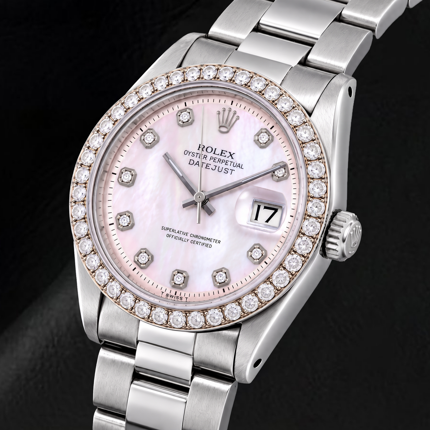 Rolex Datejust 1601 36 mm Edelstahluhr mit rosa Perlmutt-Diamantzifferblatt
