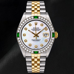 Rolex Datejust 16013 36 mm Bicolor-Uhr mit weißem Perlmutt-Diamantzifferblatt