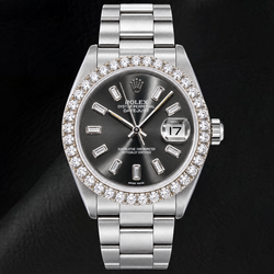 Rolex Datejust 16014 36 mm Edelstahl Armbanduhr mit grauem Baguette-Diamantzifferblatt