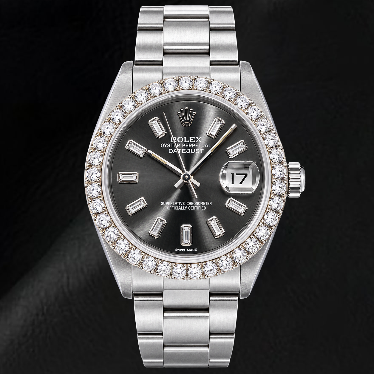Rolex Datejust 16014 36 mm Edelstahl Armbanduhr mit grauem Baguette-Diamantzifferblatt