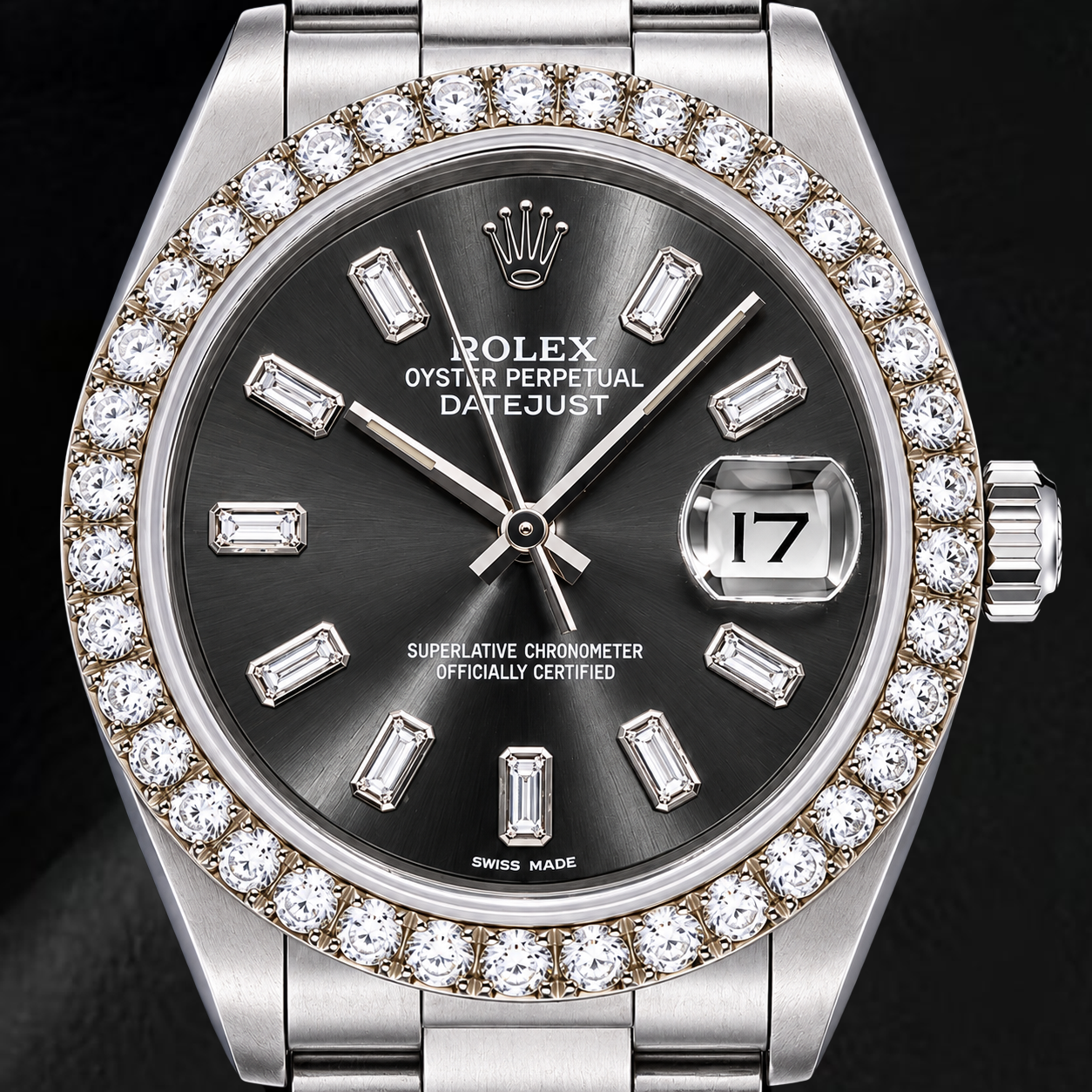 Rolex Datejust 16014 36 mm Edelstahl Armbanduhr mit grauem Baguette-Diamantzifferblatt