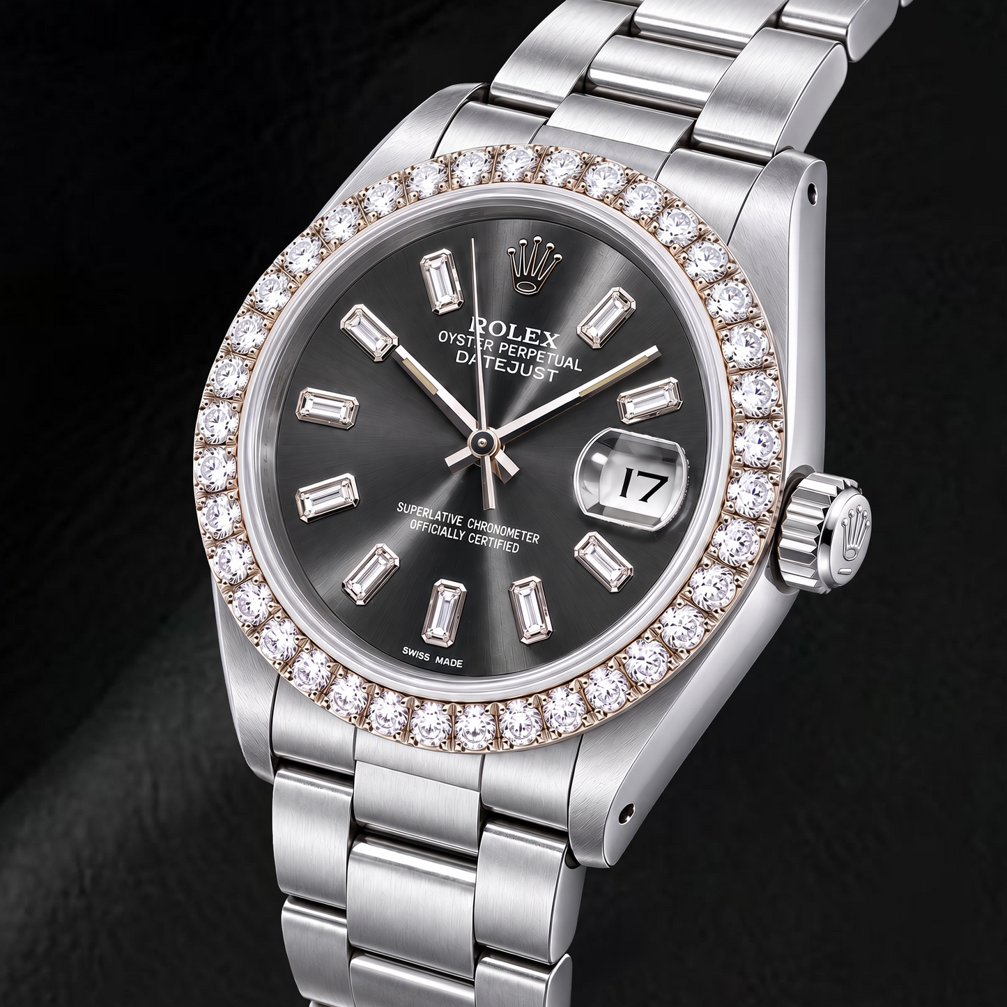 Rolex Datejust 16014 36 mm Edelstahl Armbanduhr mit grauem Baguette-Diamantzifferblatt