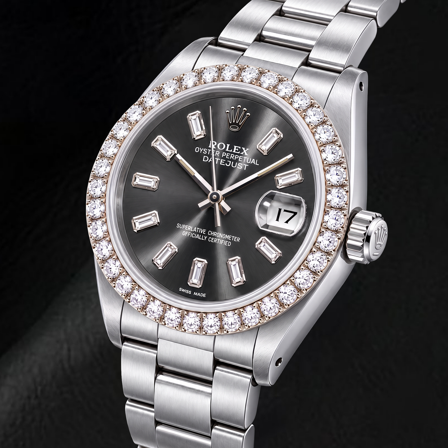Rolex Datejust 16014 36 mm Edelstahl Armbanduhr mit grauem Baguette-Diamantzifferblatt