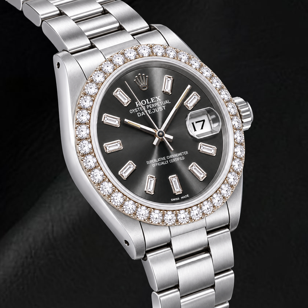 Rolex Datejust 16014 36 mm Edelstahl Armbanduhr mit grauem Baguette-Diamantzifferblatt