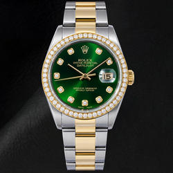 Rolex Datejust 16203 36 mm Bicolor-Uhr mit grünem Diamantzifferblatt