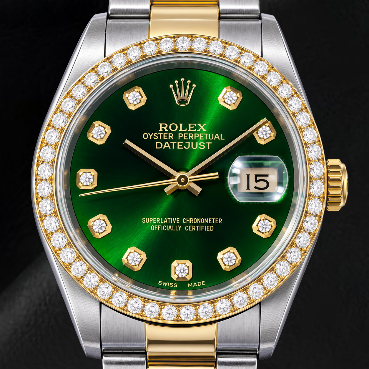 Rolex Datejust 16203 36 mm Bicolor-Uhr mit grünem Diamantzifferblatt