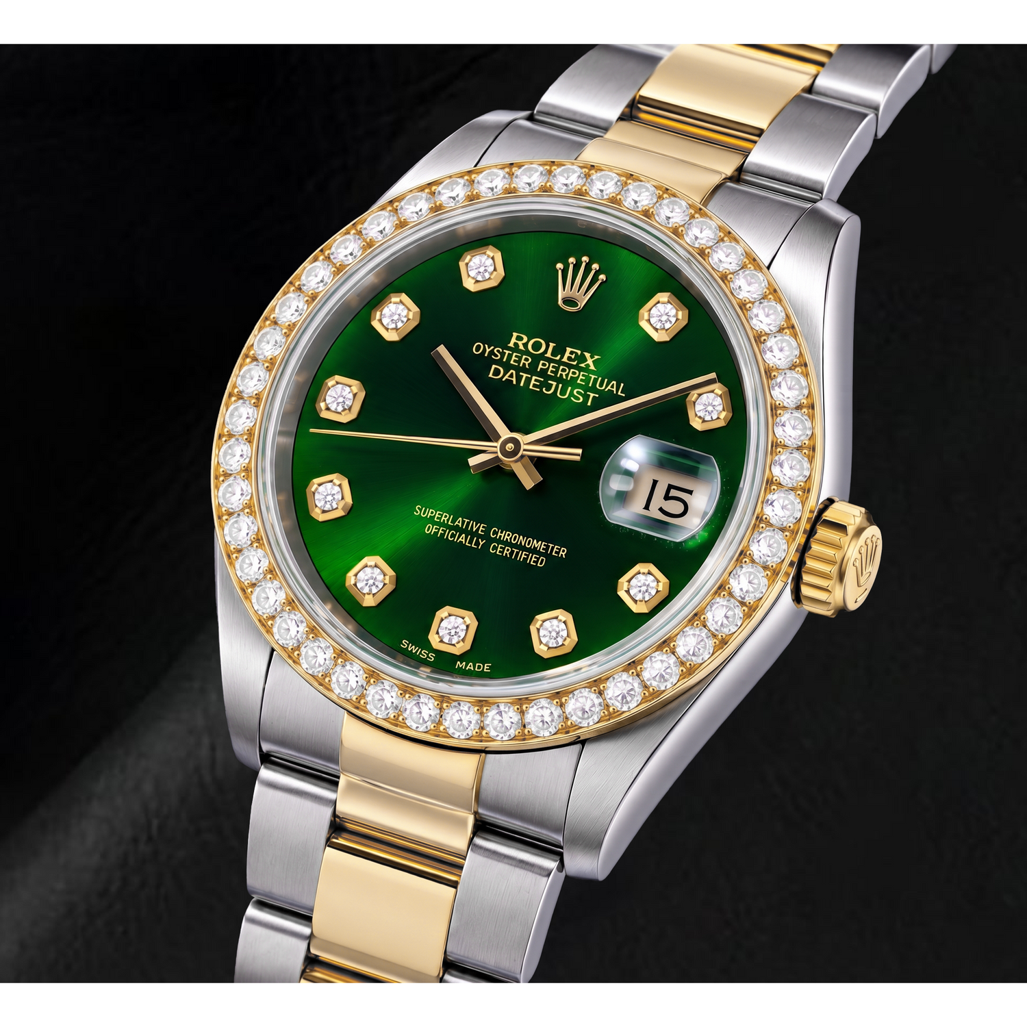Rolex Datejust 16203 36 mm Bicolor-Uhr mit grünem Diamantzifferblatt