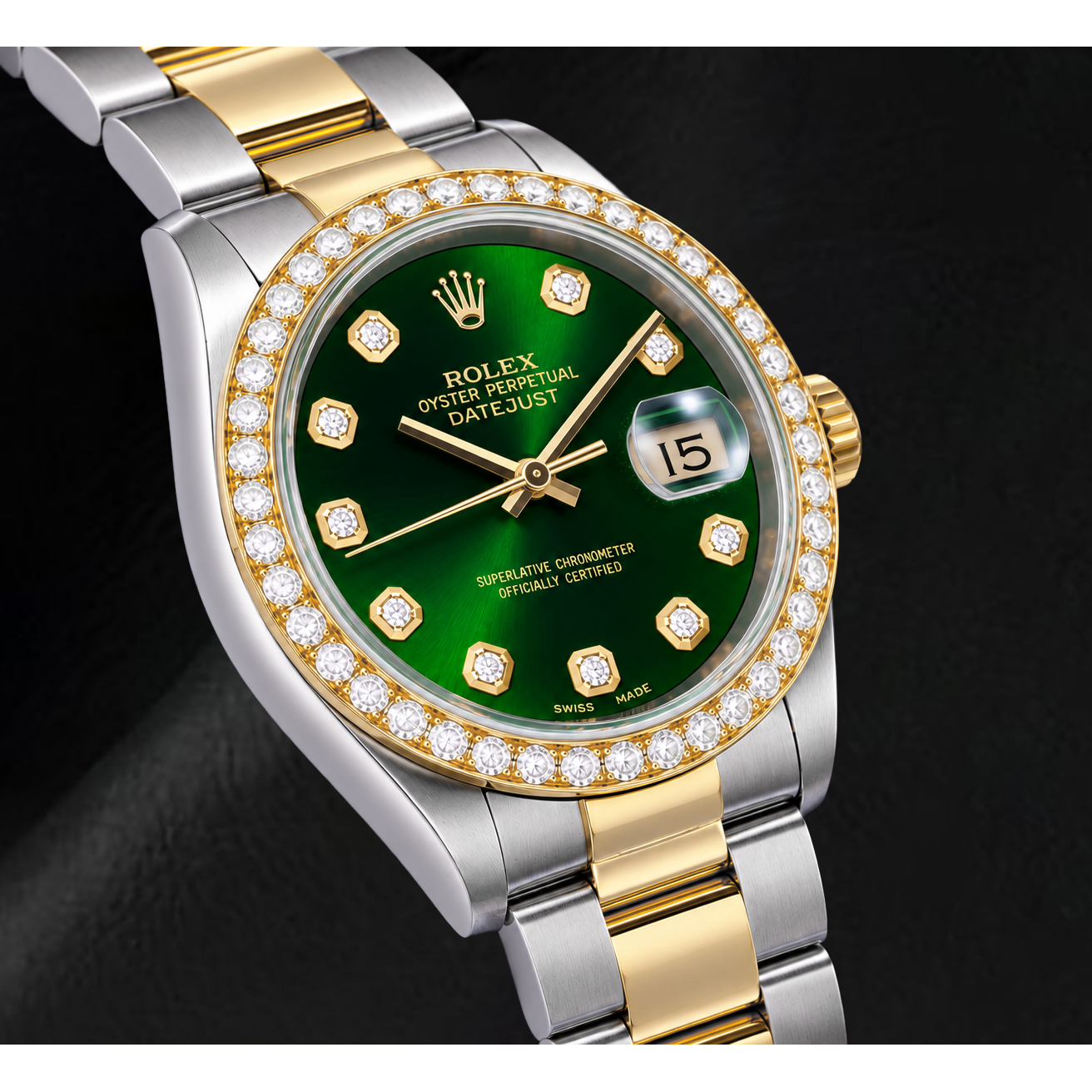 Rolex Datejust 16203 36 mm Bicolor-Uhr mit grünem Diamantzifferblatt
