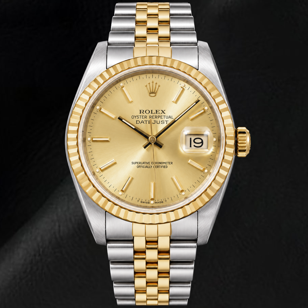 Rolex Datejust 16233 36 mm Champagner-Zifferblatt mit Stabindizes Bicolor-Uhr