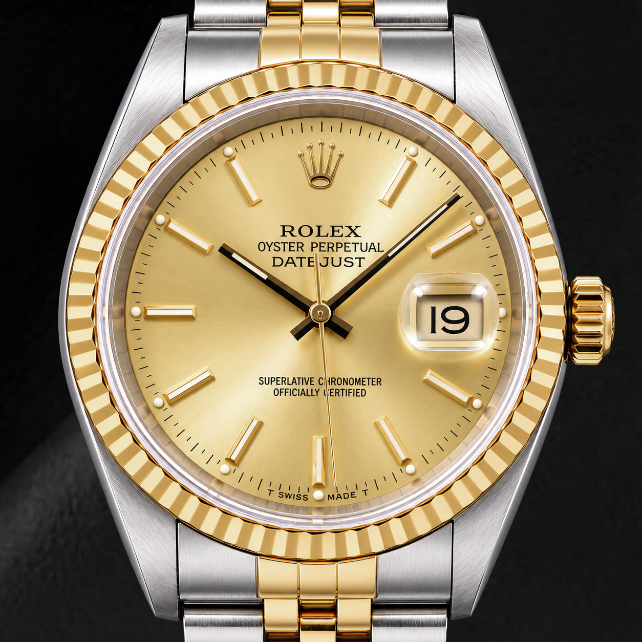 Rolex Datejust 16233 36 mm Champagner-Zifferblatt mit Stabindizes Bicolor-Uhr