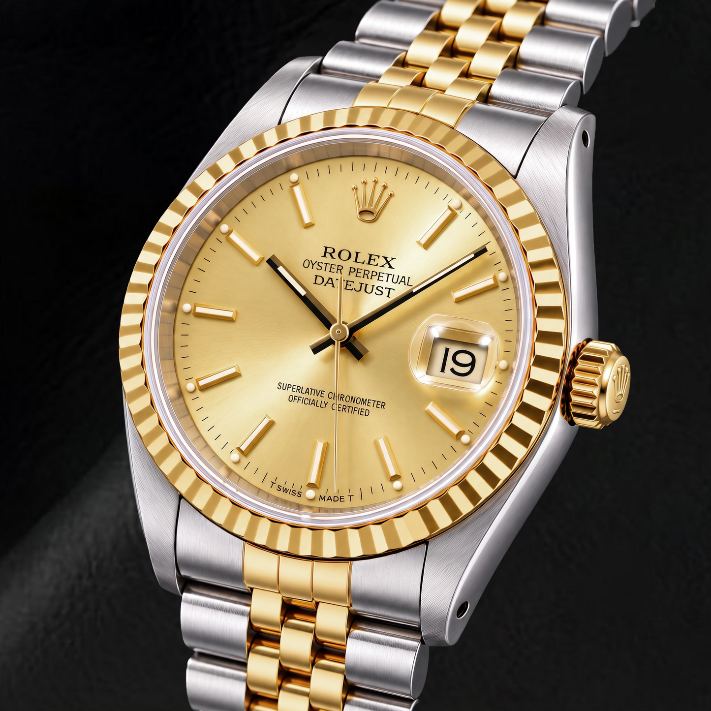 Rolex Datejust 16233 36 mm Champagner-Zifferblatt mit Stabindizes Bicolor-Uhr