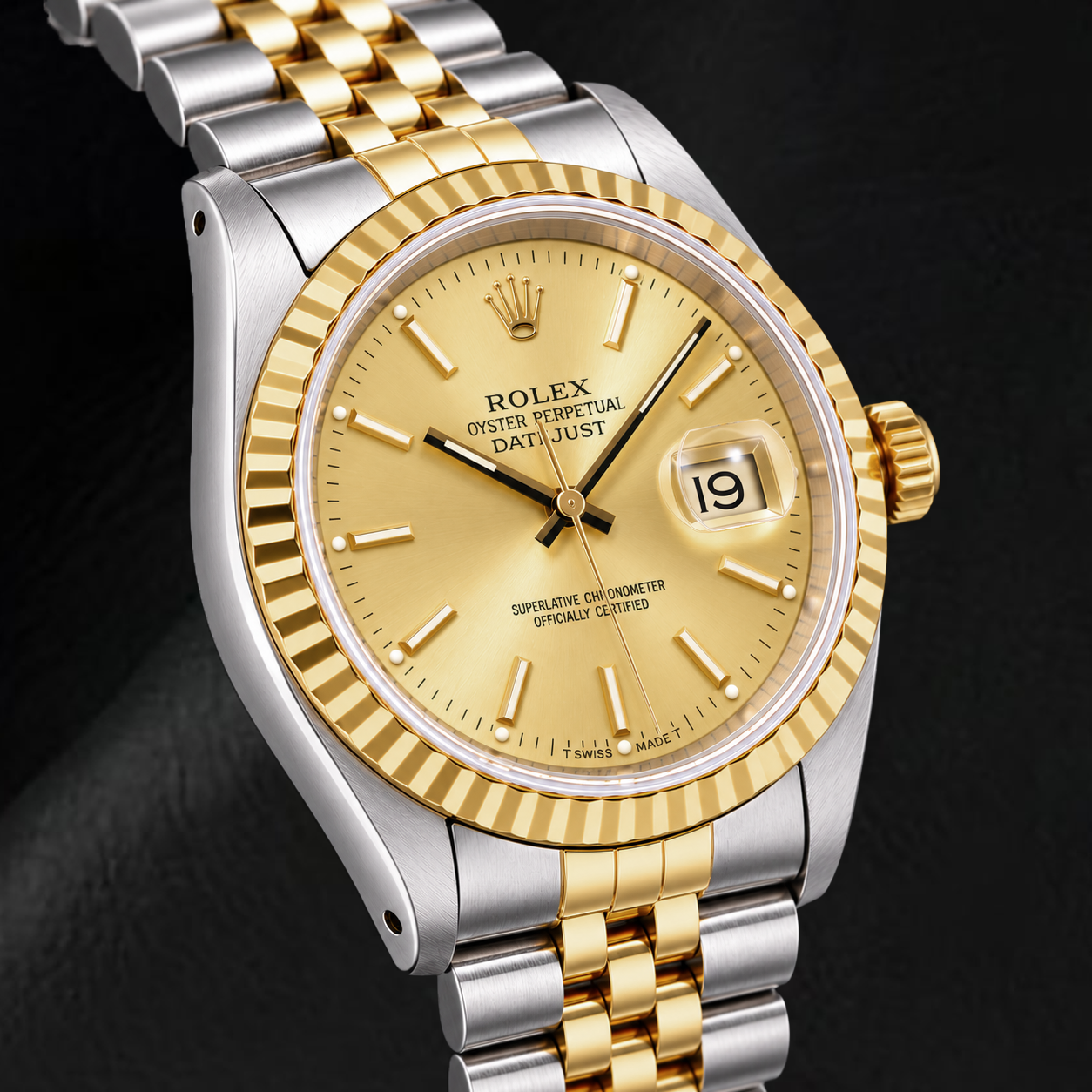 Rolex Datejust 16233 36 mm Champagner-Zifferblatt mit Stabindizes Bicolor-Uhr