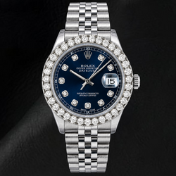 Rolex Datejust 16234 36 mm Edelstahl-Uhr mit blauem Diamantzifferblatt
