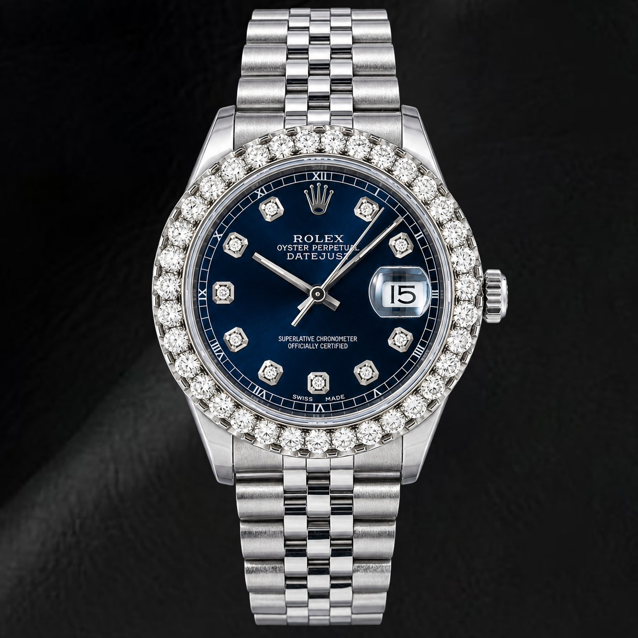 Rolex Datejust 16234 36 mm Edelstahl-Uhr mit blauem Diamantzifferblatt