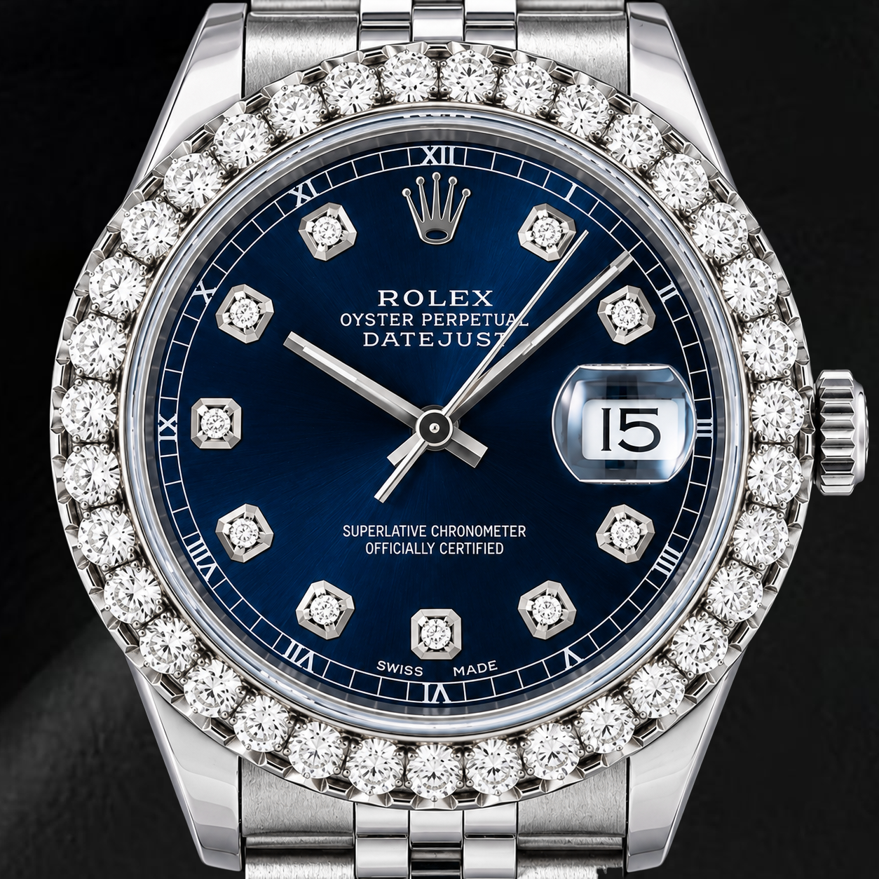 Rolex Datejust 16234 36 mm Edelstahl-Uhr mit blauem Diamantzifferblatt