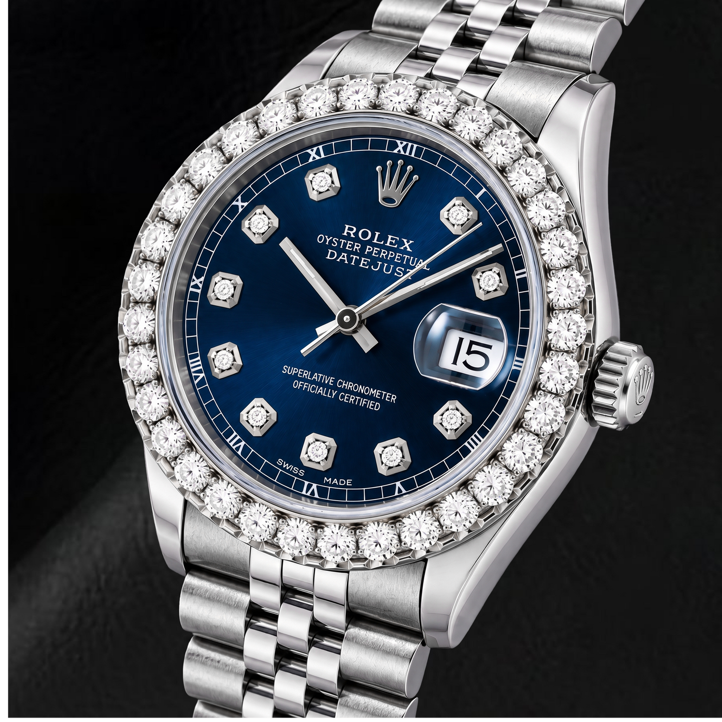 Rolex Datejust 16234 36 mm Edelstahl-Uhr mit blauem Diamantzifferblatt