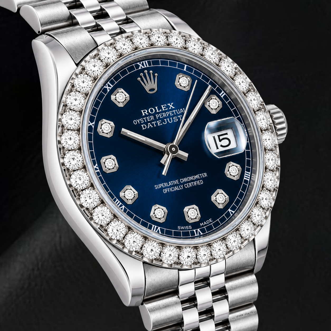 Rolex Datejust 16234 36 mm Edelstahl-Uhr mit blauem Diamantzifferblatt