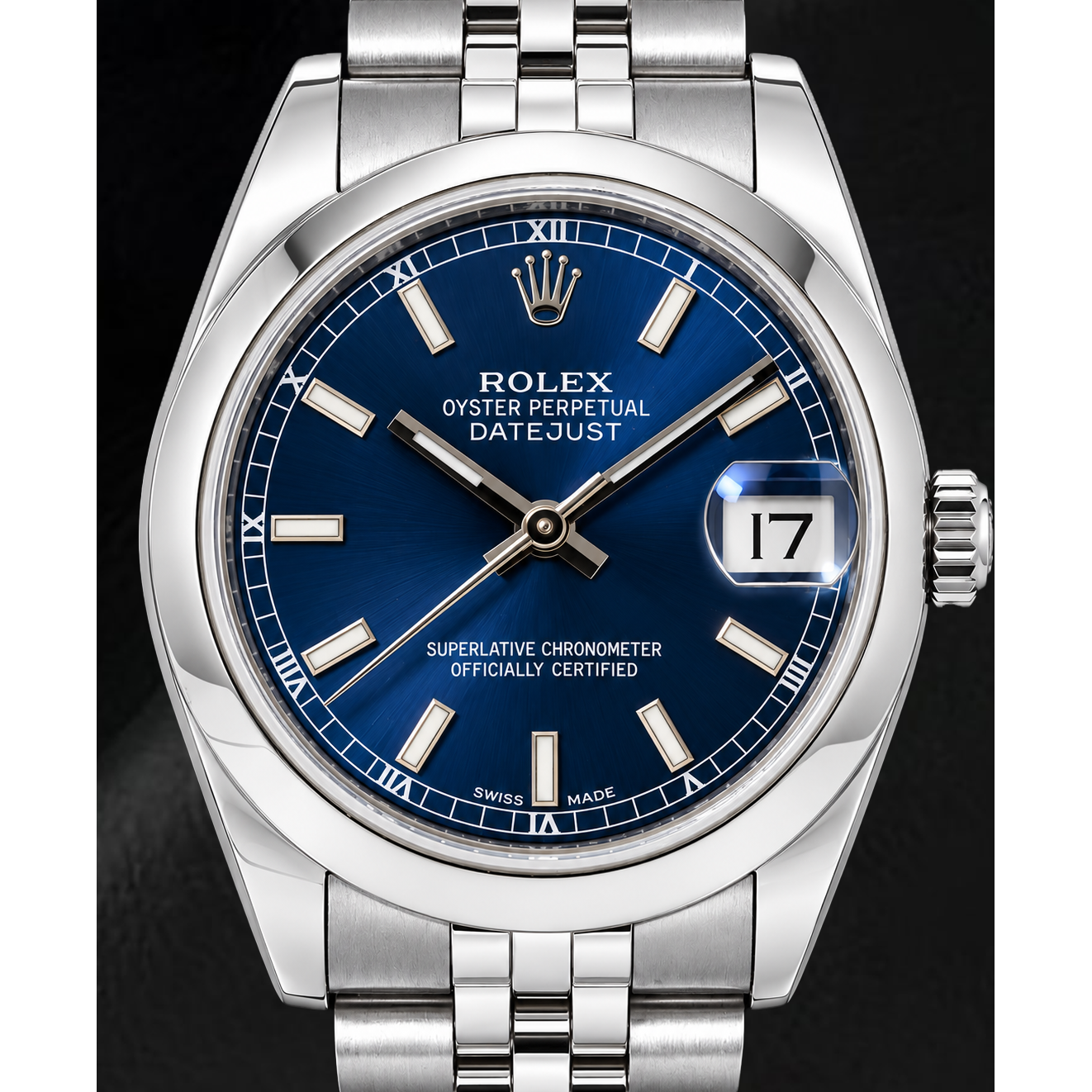 Rolex Datejust 178240 31 mm Uhr aus Edelstahl mit blauem Leuchtzifferblatt