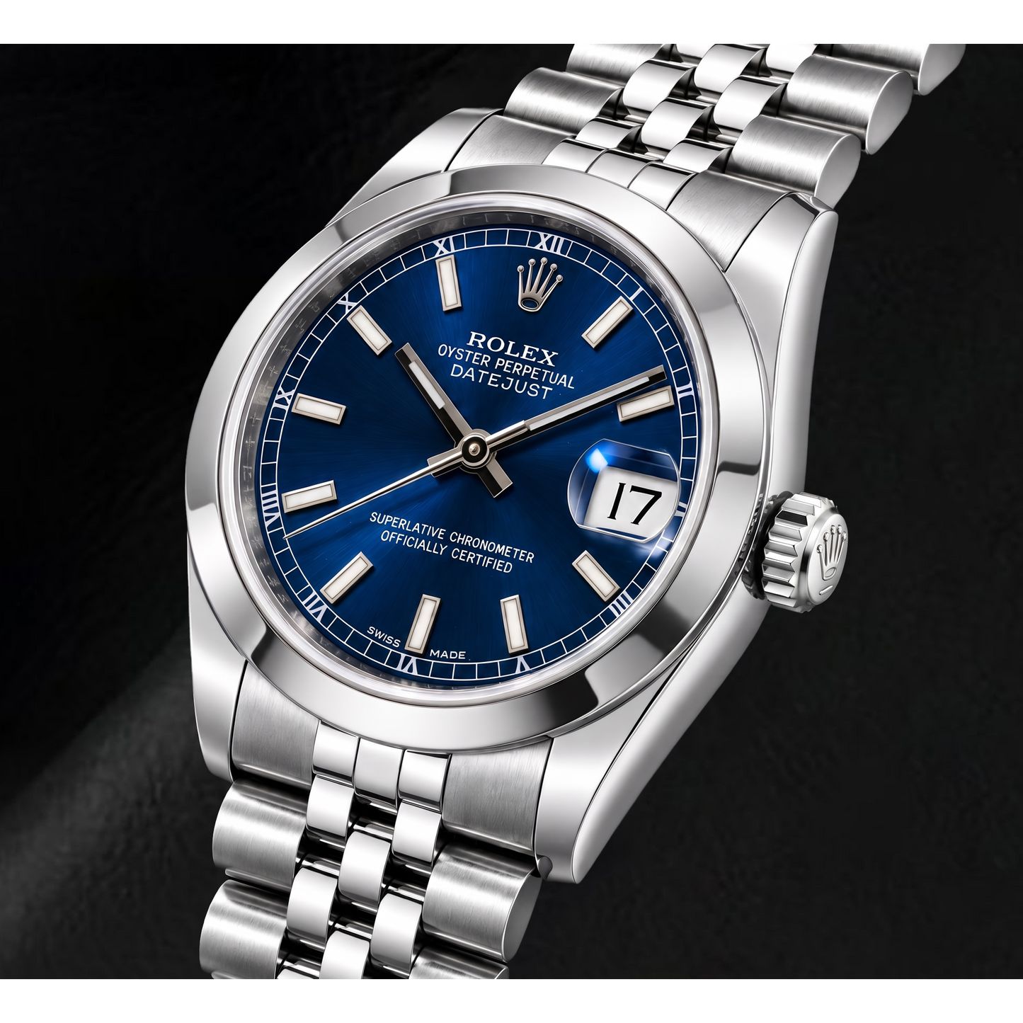 Rolex Datejust 178240 31 mm Uhr aus Edelstahl mit blauem Leuchtzifferblatt