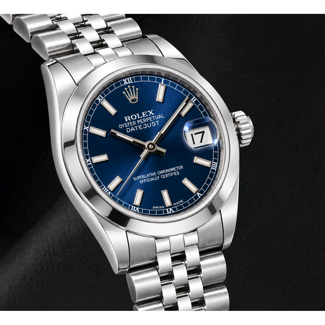 Rolex Datejust 178240 31 mm Uhr aus Edelstahl mit blauem Leuchtzifferblatt