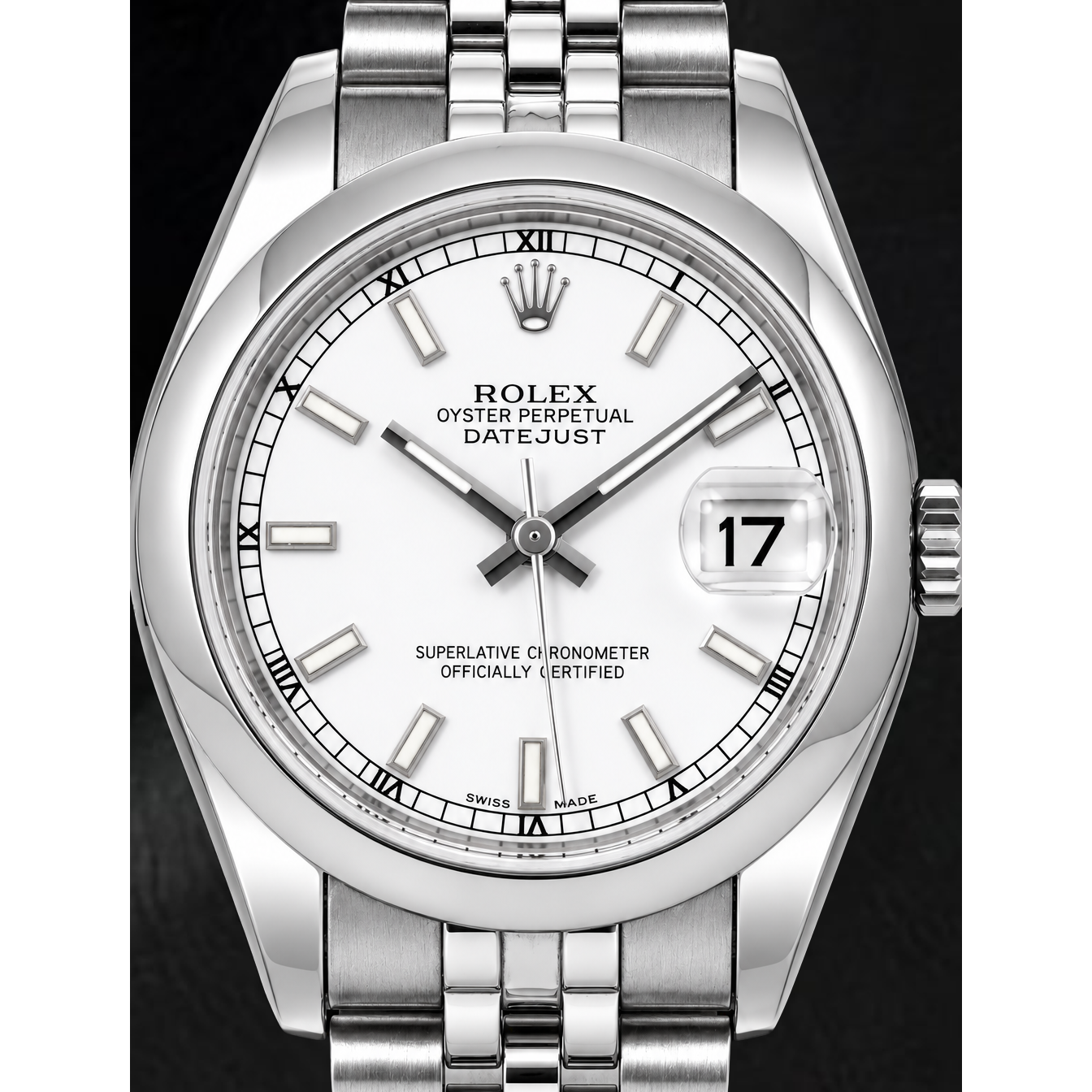 Rolex Datejust 178240 31 mm Uhr aus Edelstahl mit weißem Leuchtzifferblatt