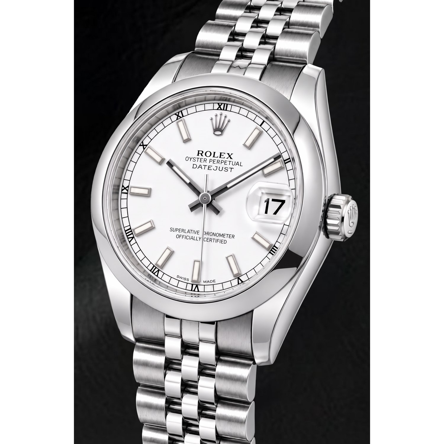 Rolex Datejust 178240 31 mm Uhr aus Edelstahl mit weißem Leuchtzifferblatt