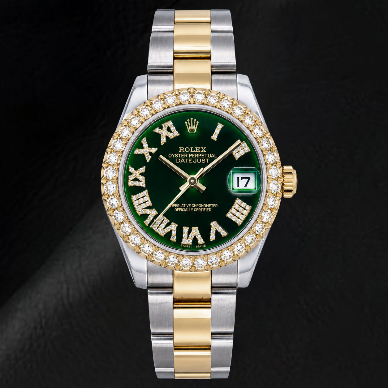 Rolex Datejust 178243 31 mm Bicolor-Uhr mit grünem römischem Diamantzifferblatt