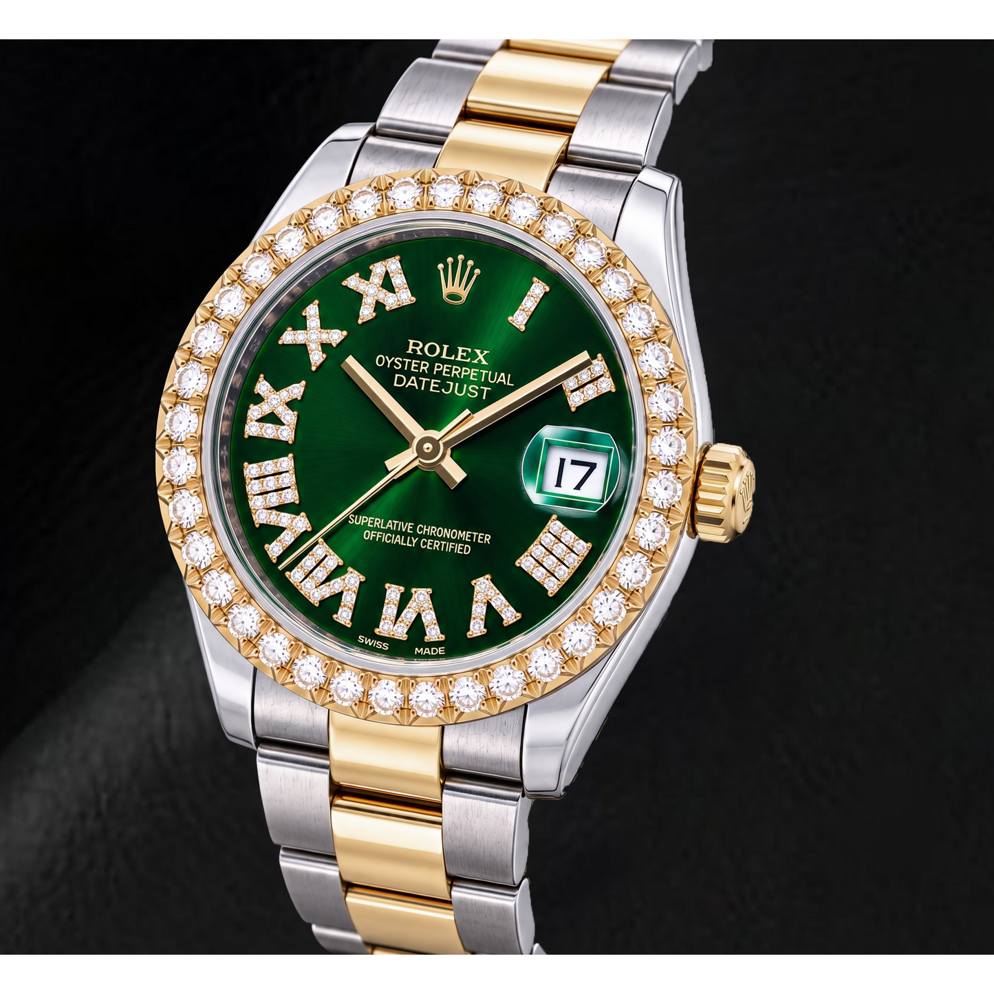 Rolex Datejust 178243 31 mm Bicolor-Uhr mit grünem römischem Diamantzifferblatt