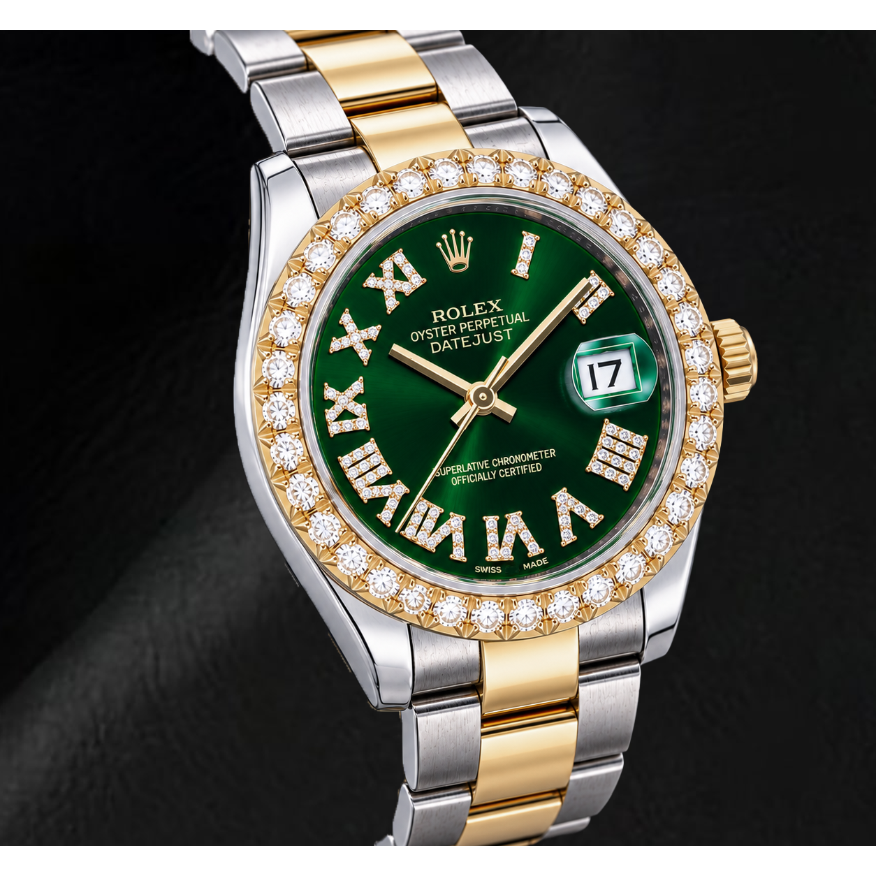 Rolex Datejust 178243 31 mm Bicolor-Uhr mit grünem römischem Diamantzifferblatt