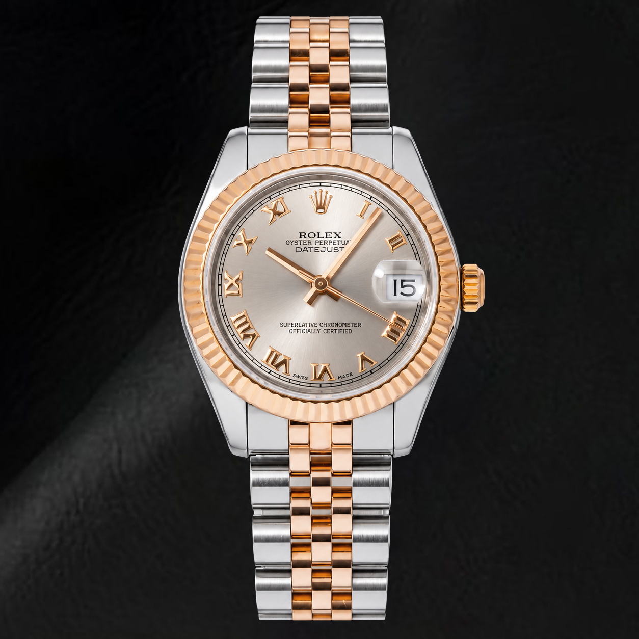 Rolex Datejust 178271 31 mm Bicolor-Uhr mit silberfarbenem Zifferblatt und römischen Ziffern