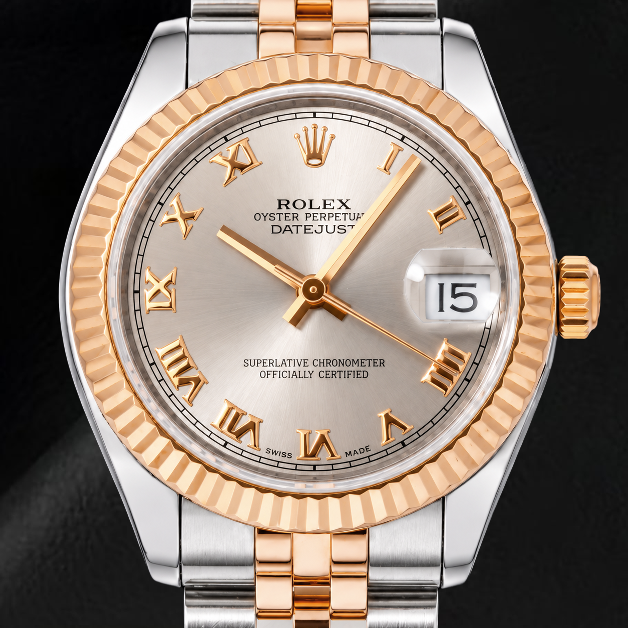 Rolex Datejust 178271 31 mm Bicolor-Uhr mit silberfarbenem Zifferblatt und römischen Ziffern
