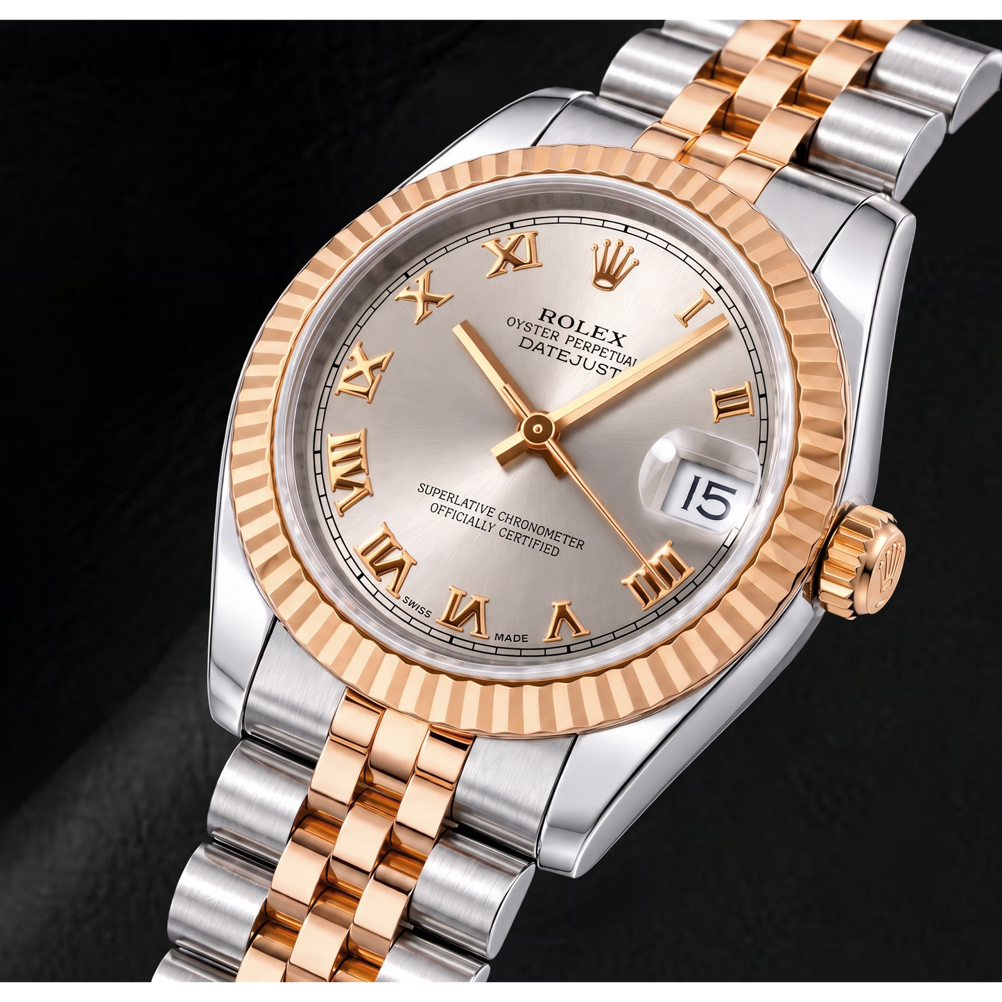 Rolex Datejust 178271 31 mm Bicolor-Uhr mit silberfarbenem Zifferblatt und römischen Ziffern