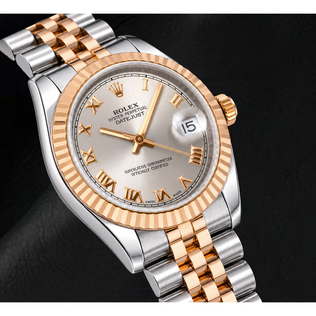 Rolex Datejust 178271 31 mm Bicolor-Uhr mit silberfarbenem Zifferblatt und römischen Ziffern